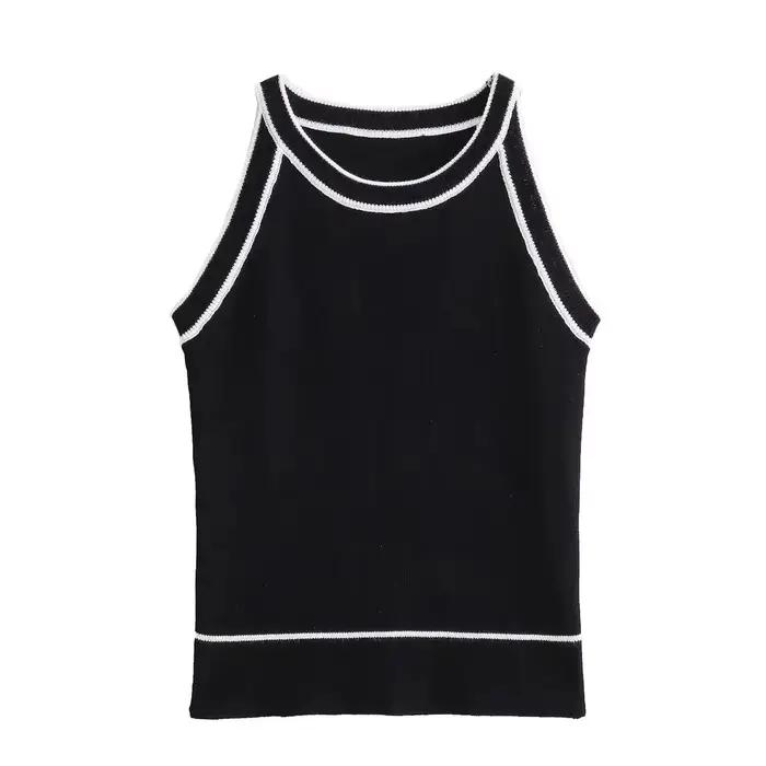 MUJER noir tricot débardeurs pour femmes sans manches haut court femme épaules nues tricoté femmes g