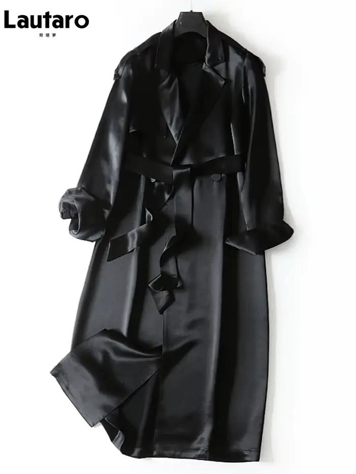 Lautaro-Manteau Long en Satin et Acétate pour Femme, Doux, Luxe, Élégant, Flowy, Chic, Haute Qualité