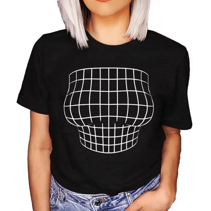 Poitrine grossissante Illusion d'optique femmes coton t-shirt drôle imprimé gros seins t-shirt Femme