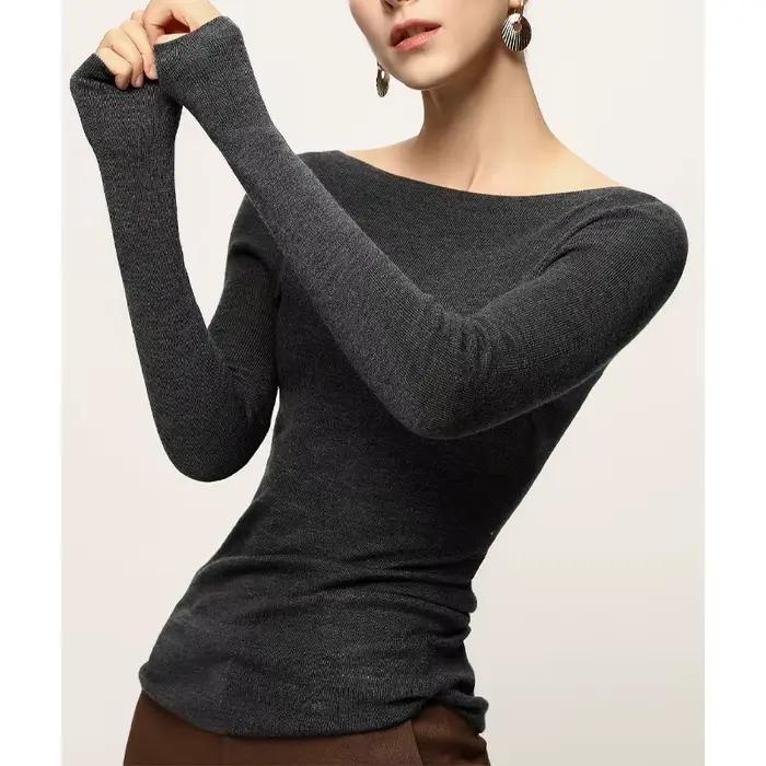 Pull en tricot tendance et simple à col ras du cou, en laine fine, polyvalent pour femme