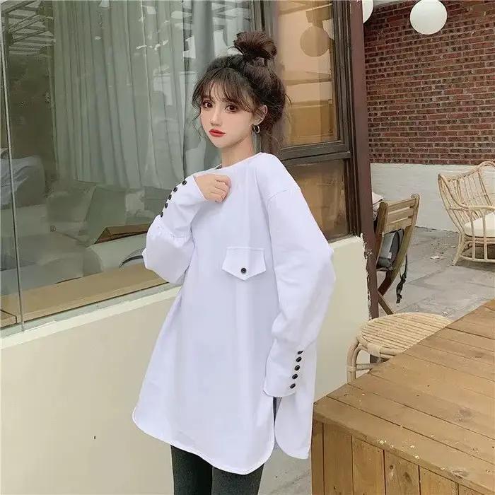 Coton blanc t-shirts 2025 vêtements plaine bleu femme hauts femmes t-shirts en vrac drôle printemps