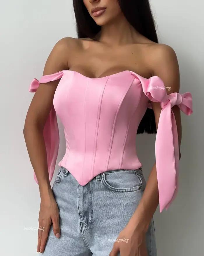 ONE TO WAN Haut Corset Blanc pour Femme, Bustier Élégant en Satin Noir avec Fermeture Éclair et Bale