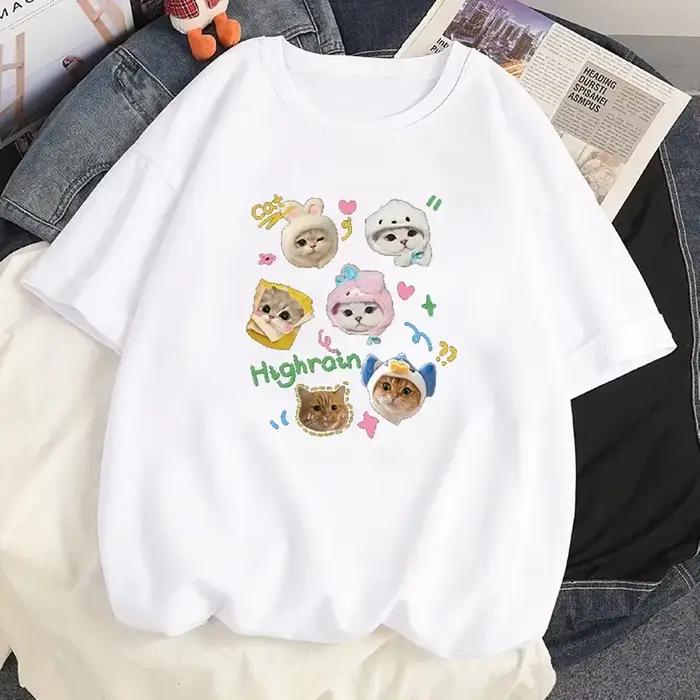 Chaton avatar Blouse femme T-shirt femme Y2k vêtements filles Kawaii hauts maison animal imprimé Str