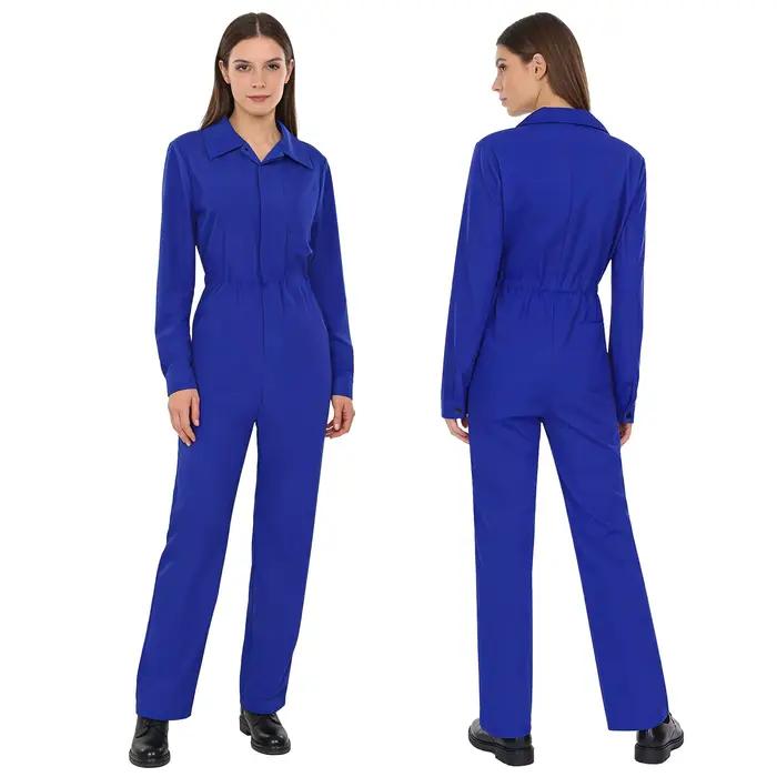 Combinaison de travail pour femmes, mode, boutonnée, décontractée, unie, col rabattu, manches longue