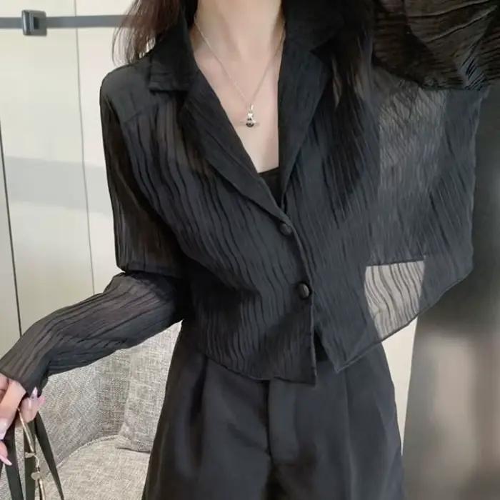 Gidyq-Chemises de protection solaire noires pour femmes, Streetwear d'été, lèvent, Manches longues,