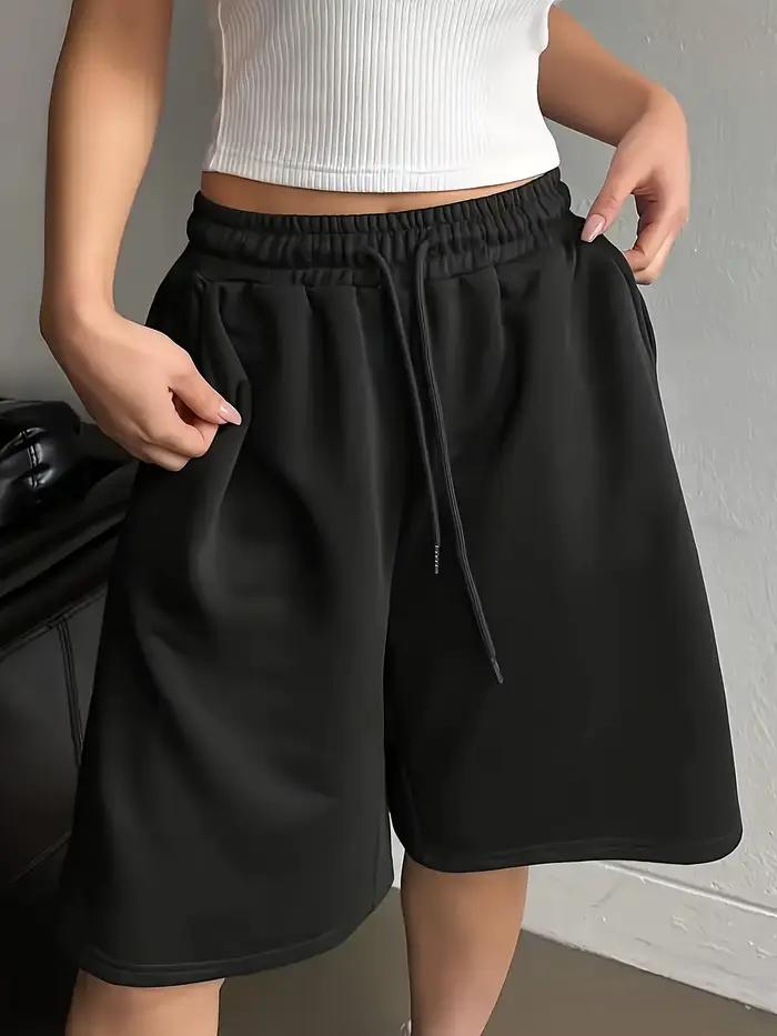 Sweat-shirt et short de couleur unie pour femmes, grande taille, style décontracté, avec cordon de s