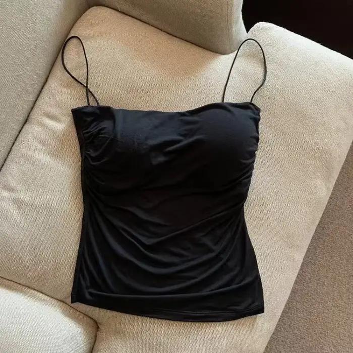 Débardeur court sexy à fines bretelles, blanc uni, style coréen, pour femme, sans manches, sous-vête