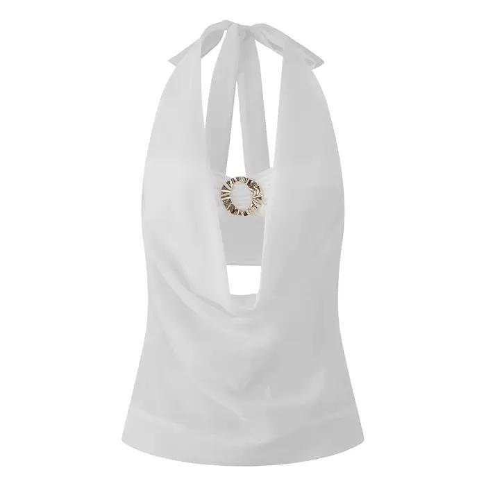 Hauts élégants pour femmes, débardeur transparent en maille à col drapé avec boucle, style bustier,