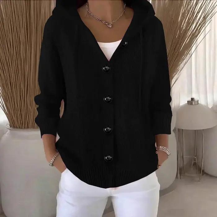Nouveau sweat à capuche femmes à manches longues tricoté hauts Cardigan veste bordure bouton pull Ca