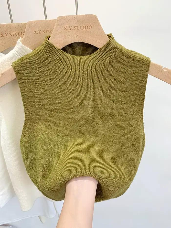 Débardeur tricoté pour femme 2026 – Collection Printemps-Été – Pull court sans manches uni – Pulls e
