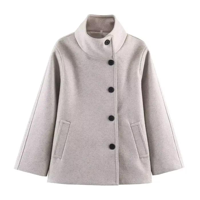 Veste courte femme HH, mode du début du printemps, manches longues, col montant, simple boutonnage,