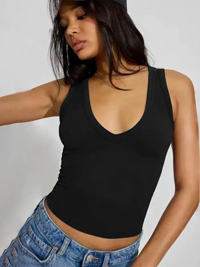 Débardeur court sexy et ajusté pour femme, col en V, bretelles, style décontracté d'été, streetwear,