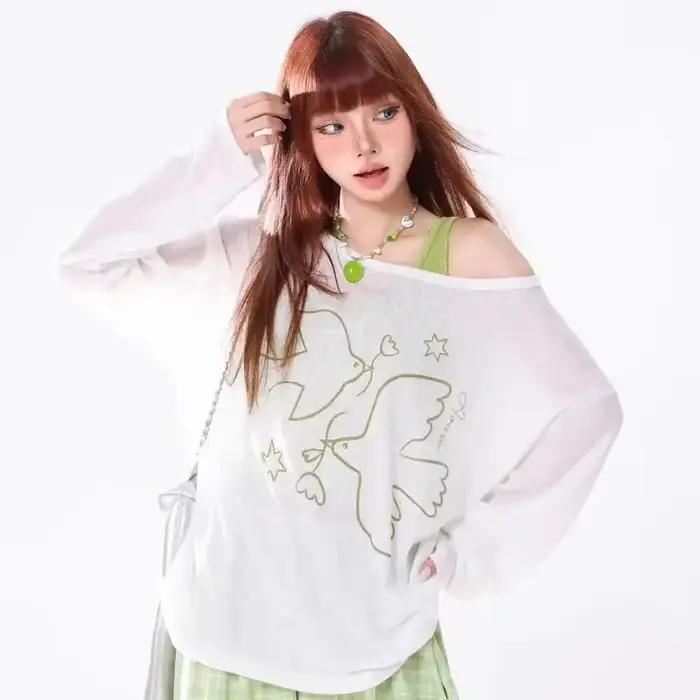 Nouveaux hauts décontractés à manches longues pour femmes, col rond, imprimés, coupe ample, polyvale