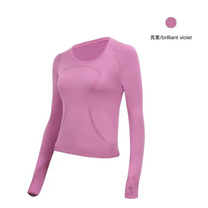 T-Shirt de Yoga à manches longues pour femmes, haut de course, haute élasticité, respirant, tricoté,