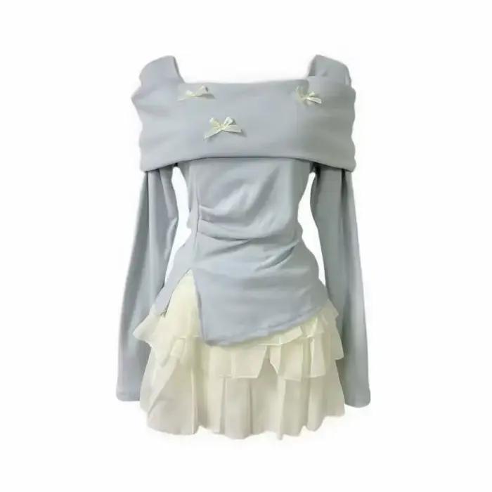 Ensemble deux pièces chic printemps-été, haut à une épaule et jupe courte mi-longue de couleur abric