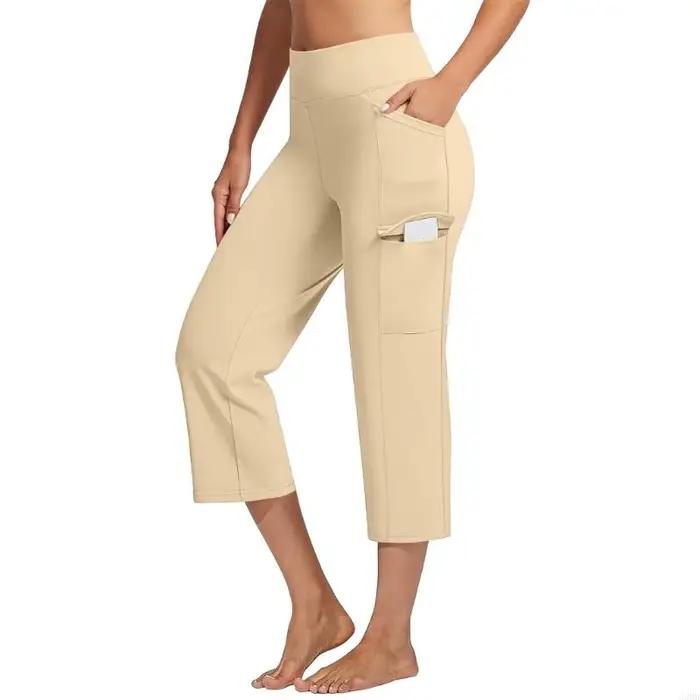 Pantalon Yoga pour femmes, tenue décontractée, douce, taille haute, contrôle du ventre, avec poches,