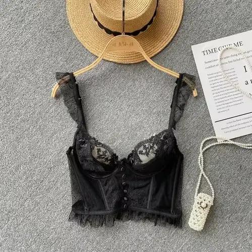 Français Chic Sexy femme sans manches maigre dos nu femme Corset Camis dentelle pure Spaghetti sangl