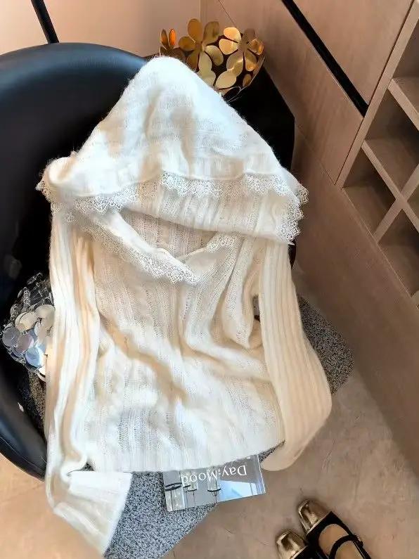 Sweat-shirt Vintage en dentelle Y2k pour Femme, Slim, doux des années 90, Harajuku, coréen, Punk, mo