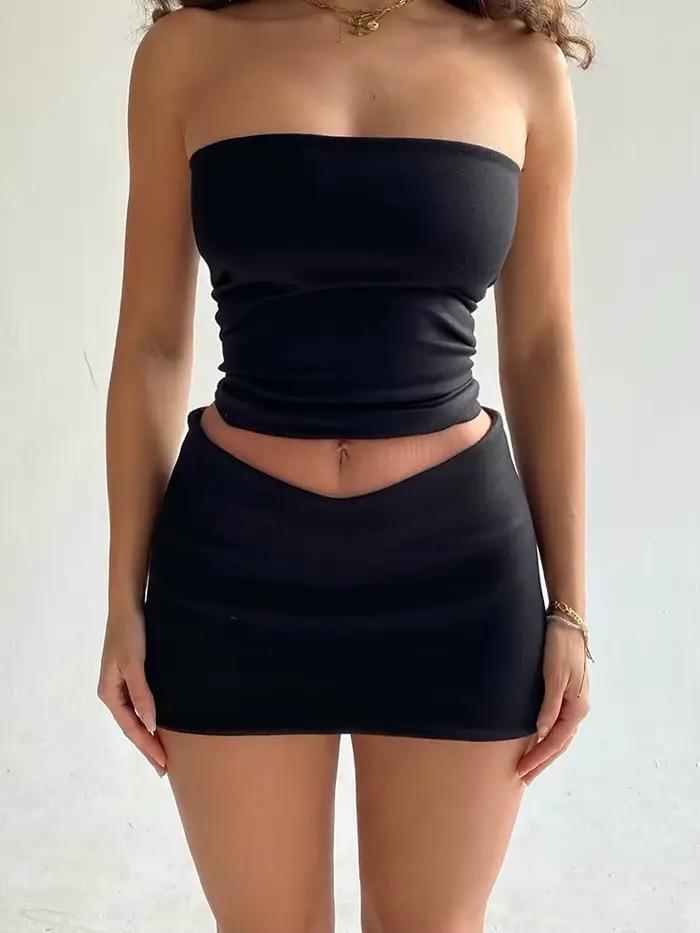 Dulzura femmes 2025 printemps bustiers Mini jupes Club de fête deux pièces ensembles assortis tenues