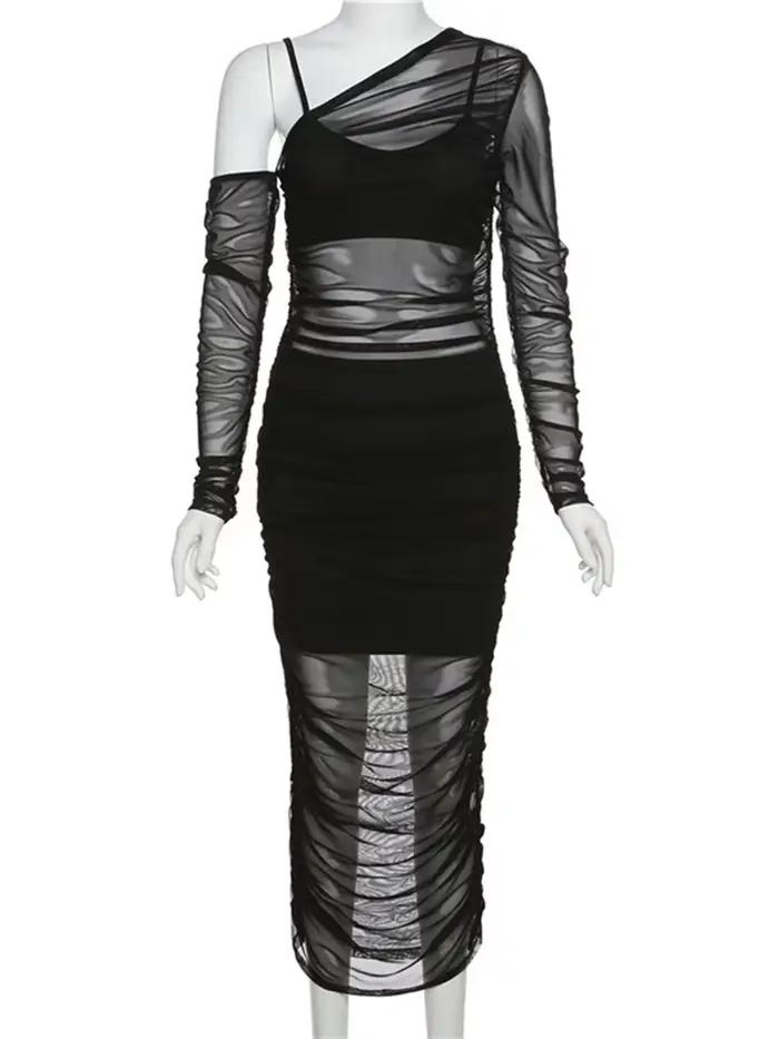 Articat-Robe transparente en maille pour femme, ensemble 3 pièces, sexy, élégante, mode féminine, vê