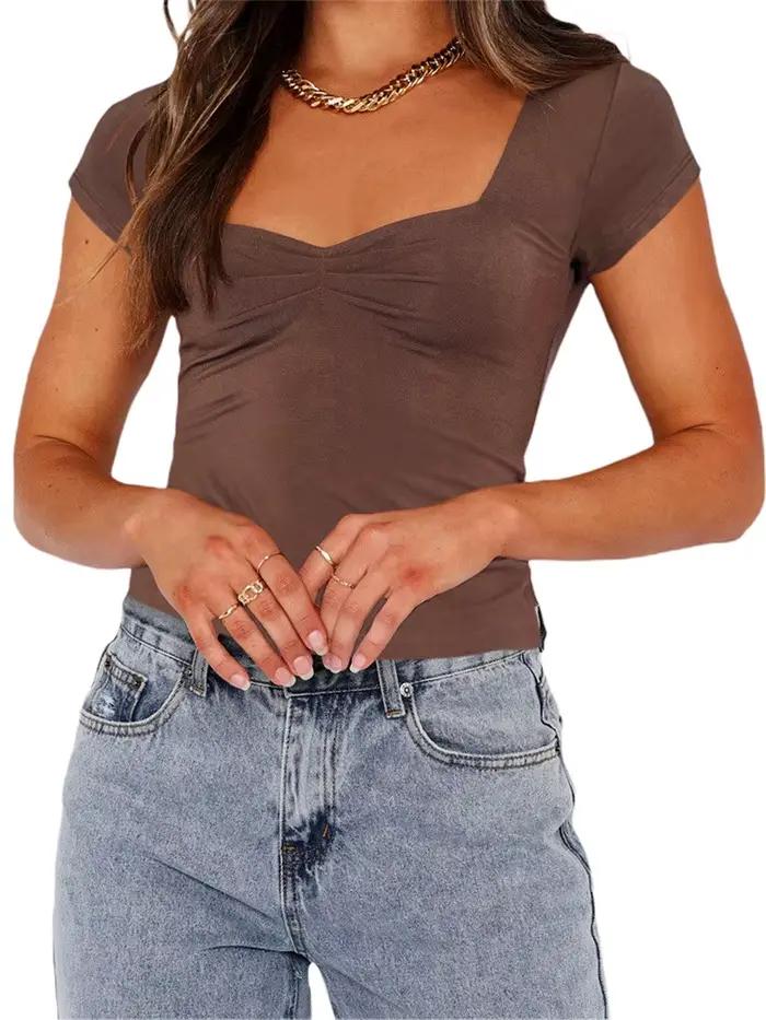 Dghisre-Économie à manches courtes Y2K pour femmes, T-shirt grunge nickel é, Économie monochromes, É