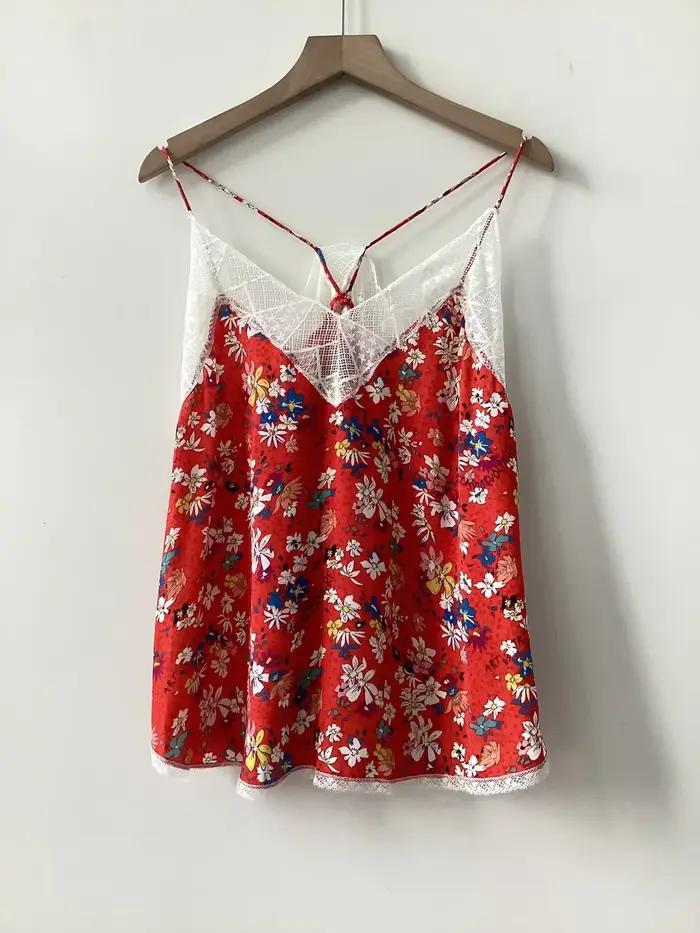 Nouveau Haut Camisole à fleurs rouge en Viscose pour femmes