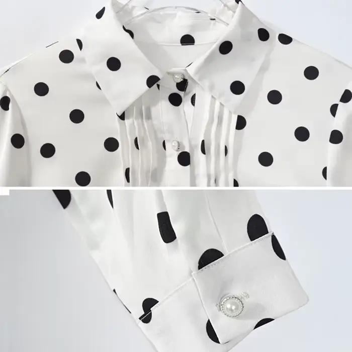 Robe chemise en mousseline de soie à pois blancs pour femmes, robe mi-longue décontractée, robe de b
