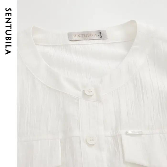 Chemise femme SENTUBILA en Lyocell, col rond uni, manches longues, simple boutonnage, nouvelle colle