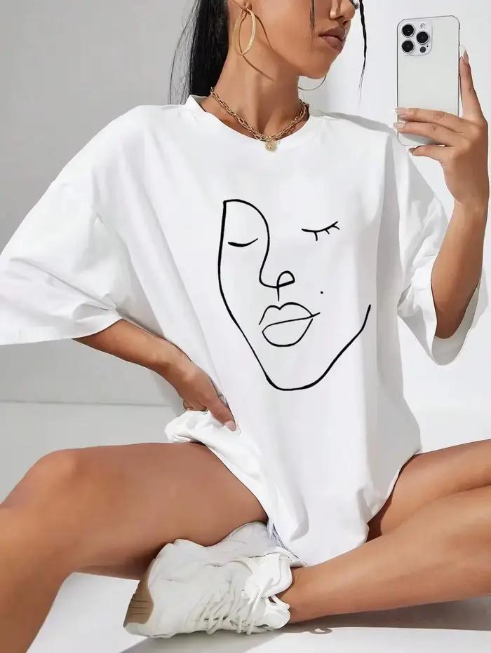 T-shirt graphique à manches courtes pour femmes, grande taille, ample et décontracté, doux et confor
