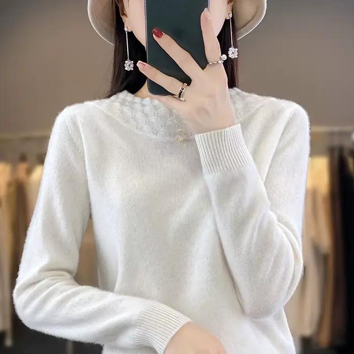 Femmes pull col rond chaud automne hiver épais tricoté corée mode chemises de fond printemps tricot