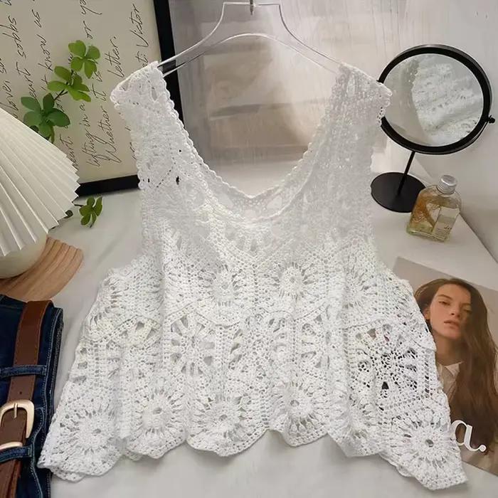 Chemisier en Tricot Croisé pour Femme, Haut Transparent, Ouvert, Tenue de Vacances, Style Boho, Été