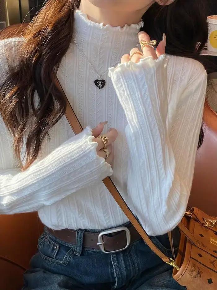 Pulls pour femmes à col roulé plissé 2026, automne hiver, pull chaud, hauts fins, pull en tricot, pu