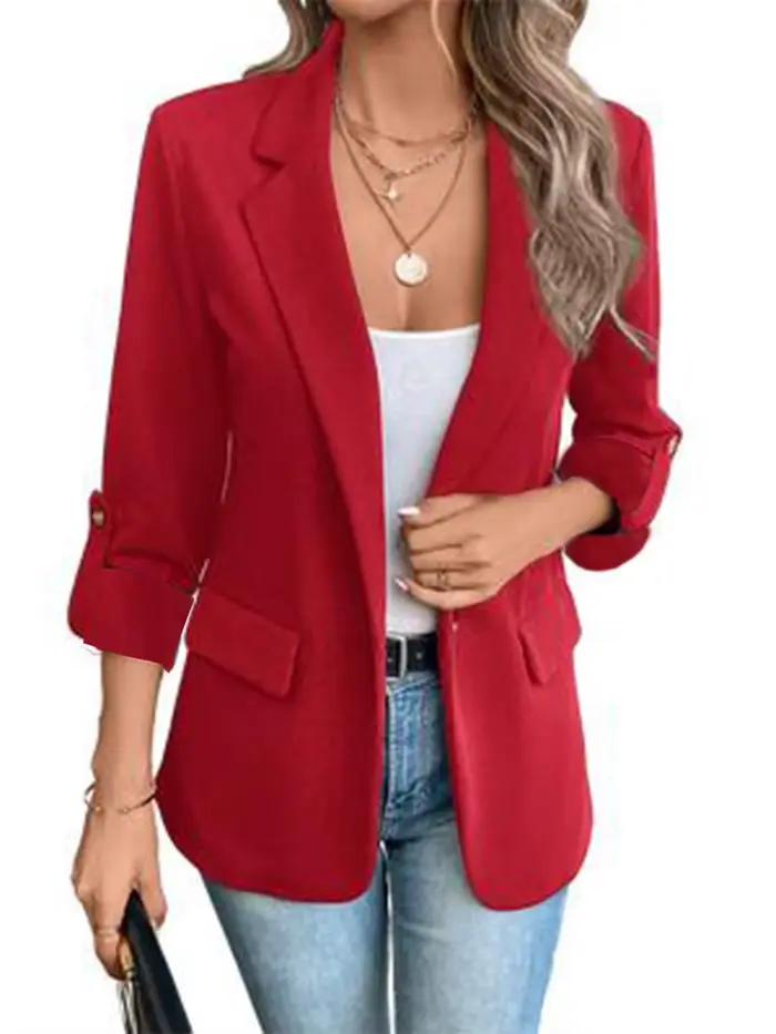 Blazer à manches longues pour femmes, veste décontractée à ouverture sur le devant avec manches retr