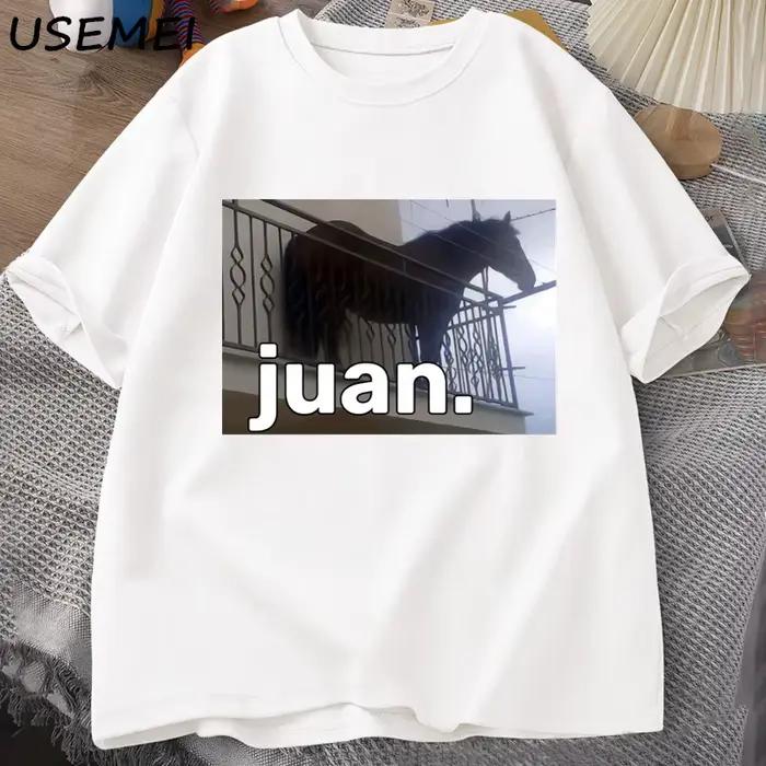 Juan idiot cheval sur balcon Dank Meme graphique t-shirts drôle femmes col rond décontracté à manche