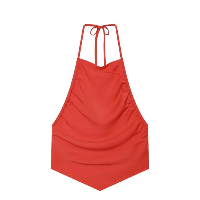 Ensemble pantalon et haut pour femme, pantalon rouge à jambes larges et haut court sexy à bretelles,