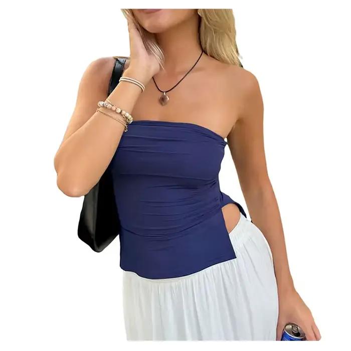 Hauts tubulaires pour femmes y2k, vêtements couleur unie, épaules dénudées, sans bretelles, Bandeau,