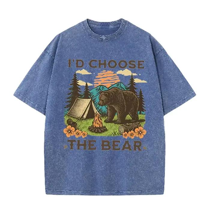 T-shirt décontracté en coton à col rond et manches courtes pour femme, imprimé Ours amusant 'Ours co
