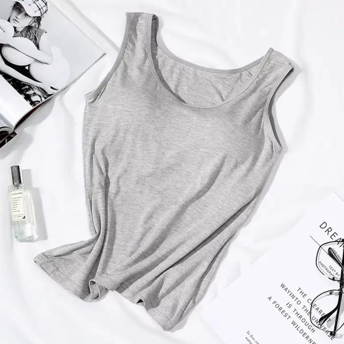 2023 Débardeur pour femme avec soutien-gorge intégré Col Gilet Couleur unie rembourré Slim Fit Débar