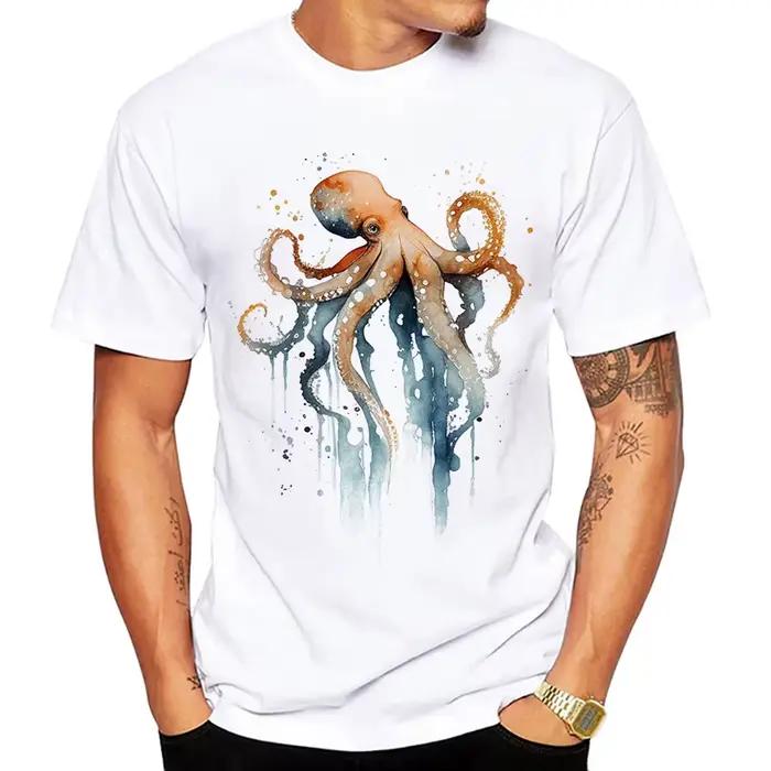 T-shirt unisexe Octopus Interconnexion Artwork, T-shirt d'été pour hommes, Économie amusants à la mo