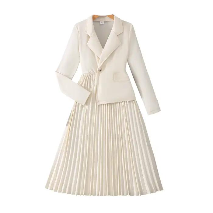 Robe blazer pour adolescentes de 13 à 16 ans – Couleur crème classique, ourlet asymétrique, romantiq