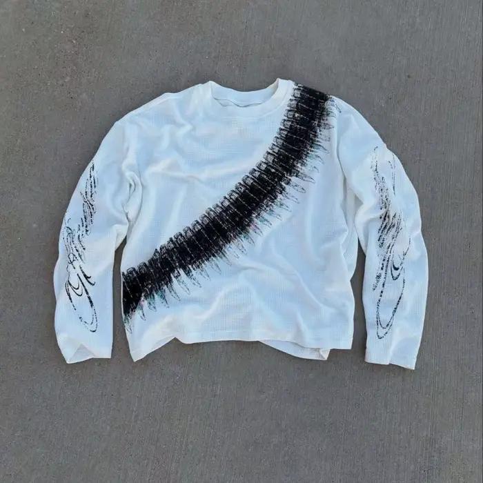 2025 Nouveau y2k Bullet Lettre Imprimé Américain Rétro Manches Longues T-shirt Street Style Casual L