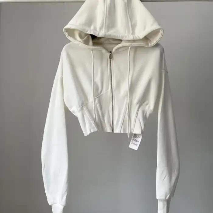Sweats à capuche courts pour femmes, taille mince, plis, fermeture éclair, vestes Y2K, décontracté,