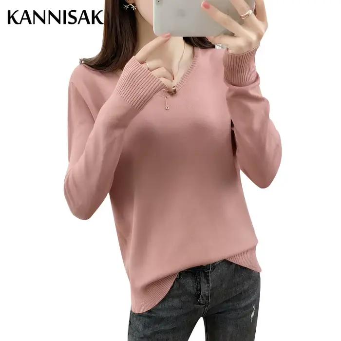 Automne hiver femmes pulls 2025 col en v solide rose rouge tricots chemise de fond coréen femmes cha