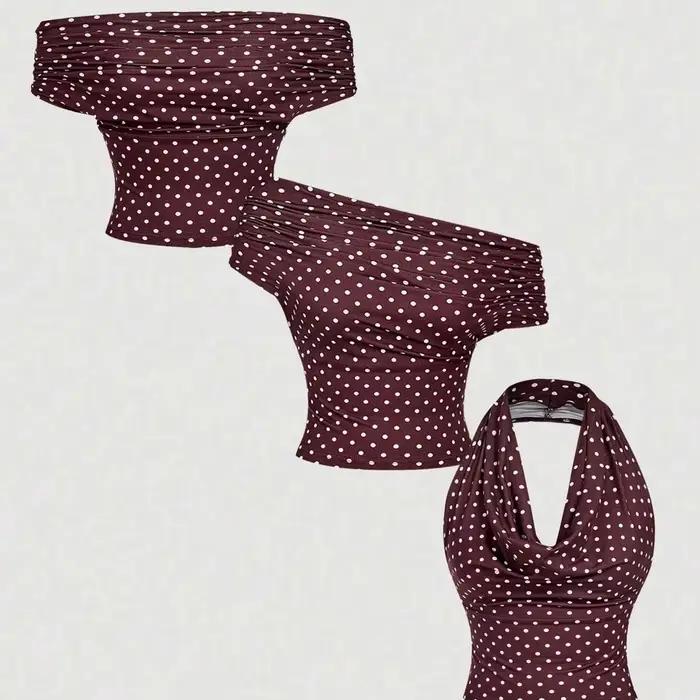 Haut court en tricot pour femme avec options de port polyvalentes et détail froncé sur le côté, desi