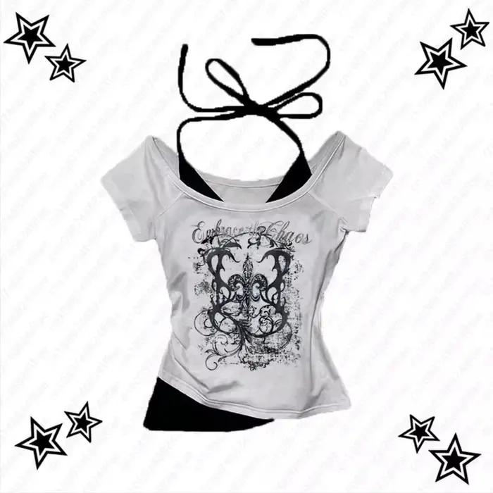 T-Shirt Punk Vintage des années 90 pour femmes, Streetwear d'été, Sexy, manches courtes, gothique, S