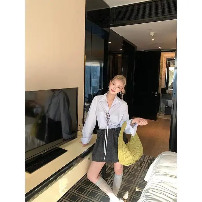Chemise à col noué de Style français pour femme, nouveau Design, Niche rétro, ample, manches longues