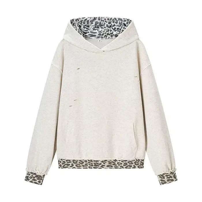 Sweat-shirt ample à capuche pour femme, imprimé léopard rétro, tendance, style décontracté confortab