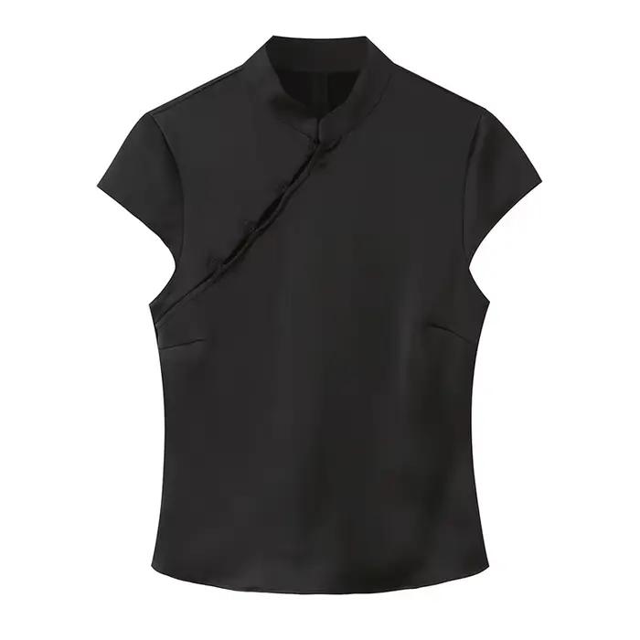 Haut pour femme ZHIO – Nouvelle collection été 2026 – Couleur unie, manches courtes, orné de boutons