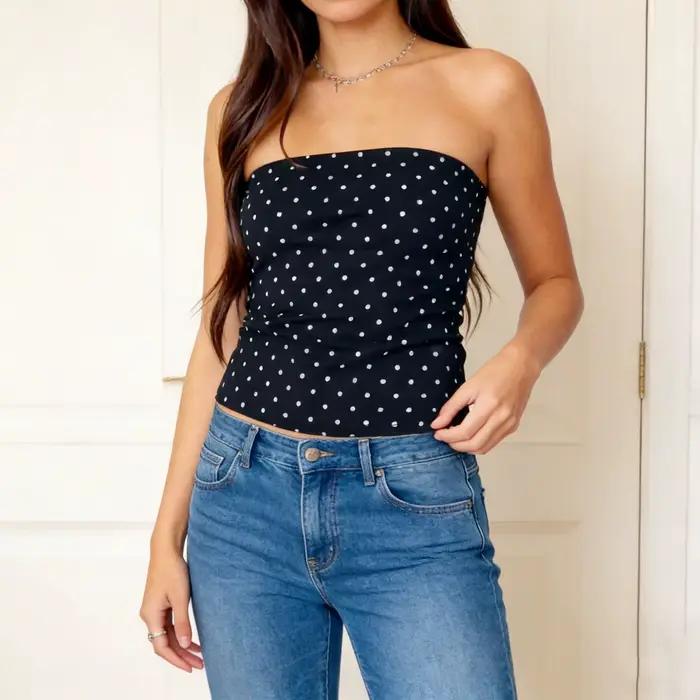 Débardeur Bandeau à pois pour femmes, sans manches, sans bretelles, Slim Fit, Sexy, rétro, gilet déc