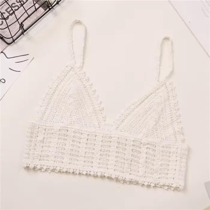 Camisoles et réservoirs en dentelle brodée pour femmes, caraco en tricot au crochet, tenue bohème po
